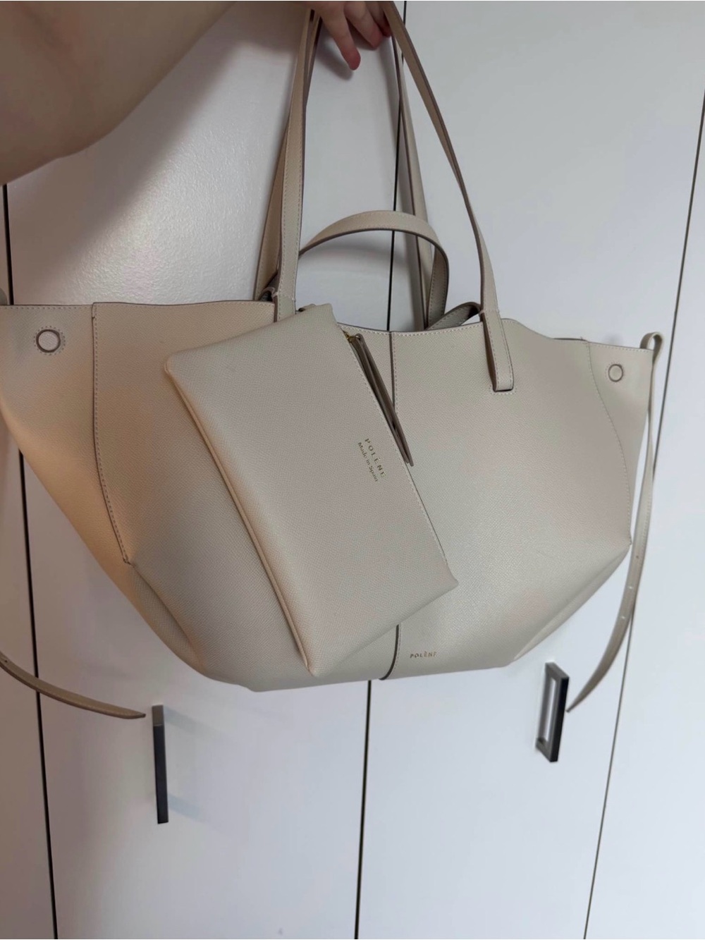Excellent condition Polene Cyme bag faux leather beige with zip pouch bag